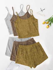 6 Pack Plus Size Basic Pajama Set Women's Plus Ribbed Knit Cami Top & Shorts