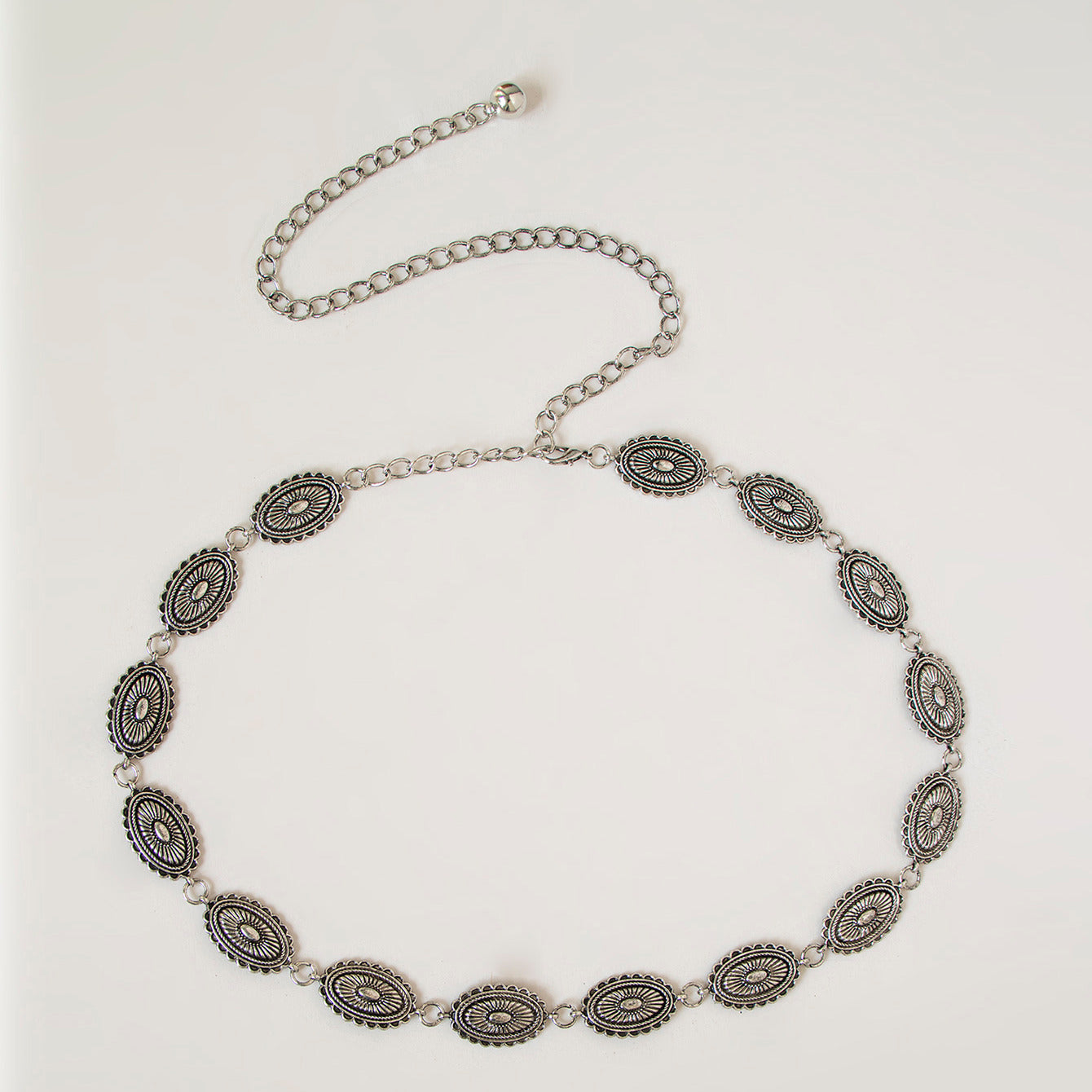 Vintage Engraved Metal Waist Chain Beaded Pendant Skinny Waist Belt