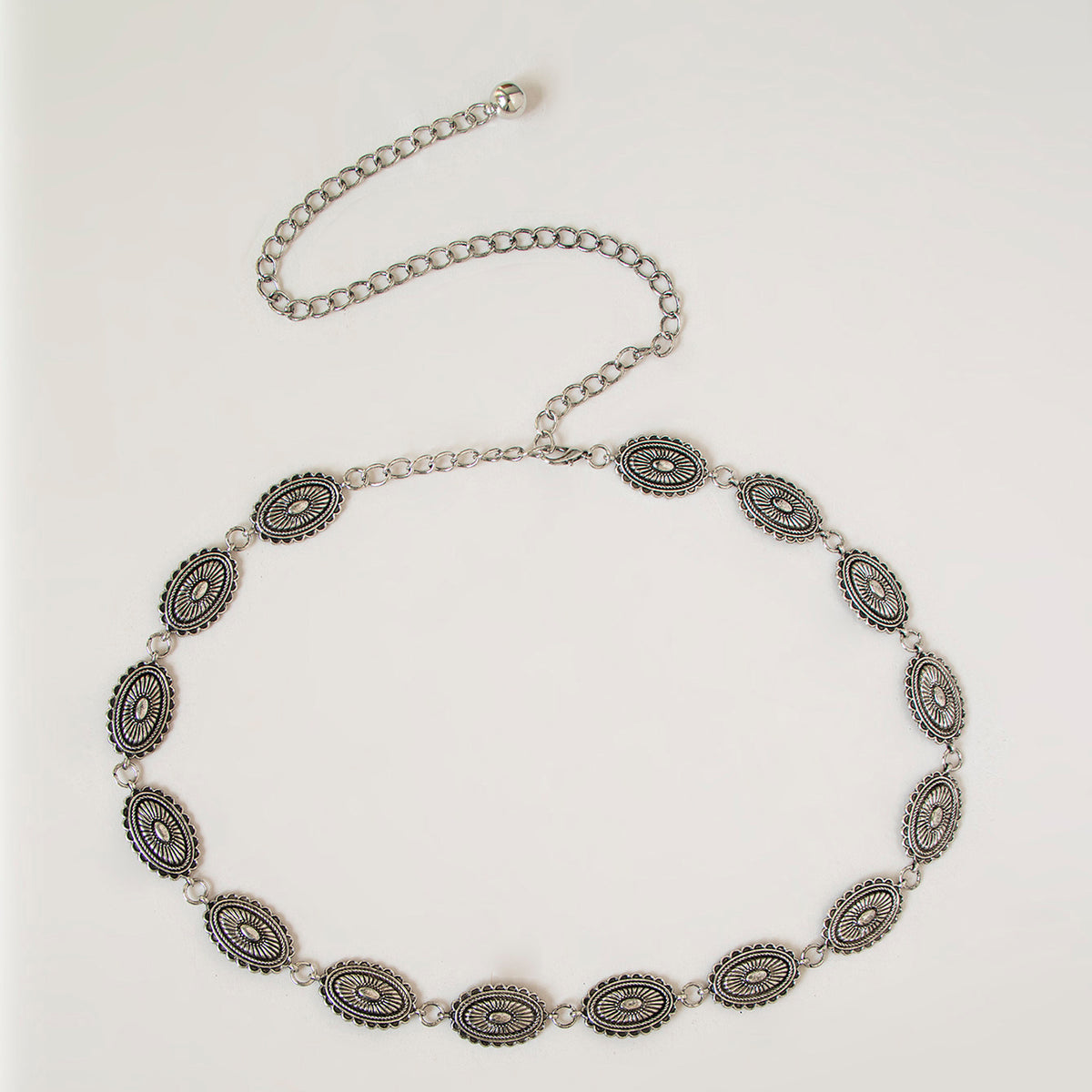Vintage Engraved Metal Waist Chain Beaded Pendant Skinny Waist Belt