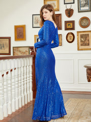 Sequins Split Thigh Wedding Dress Long Sleeve Cutout Evening Dresses