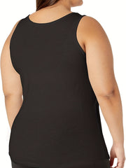  Casual Tank Top Solid Round Neck Medium Stretch