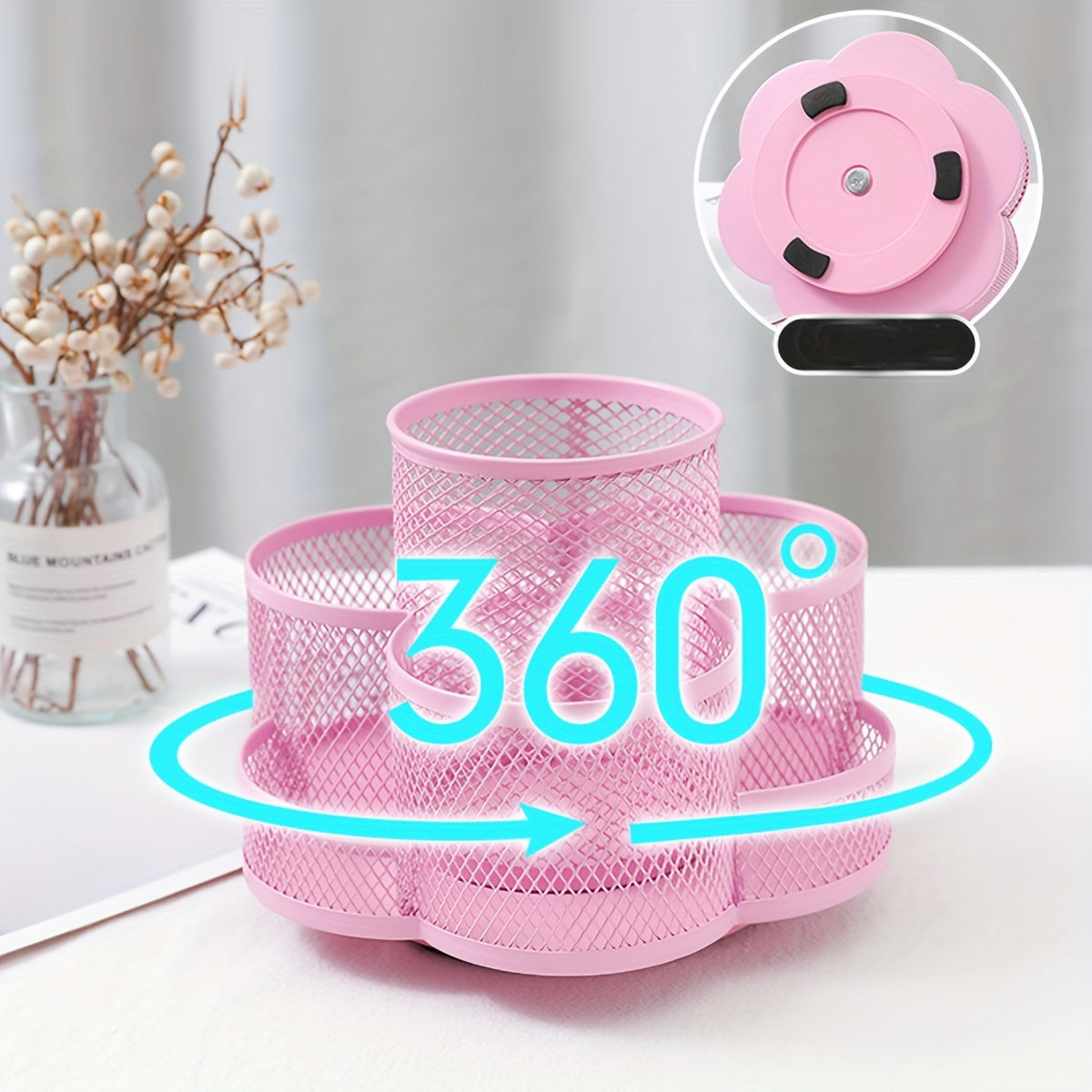 Metal Rotating Pen Holder Makeup Brush Storage Desktop Organizer