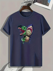 Dino & Shark Print Men's Graphic Tee Summer Casual T-shirt