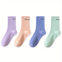 4 Pairs Letter Print Mid Tube Socks Women's Stockings