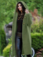 Solid Hooded Button Front Cardigan for Fall & Winter