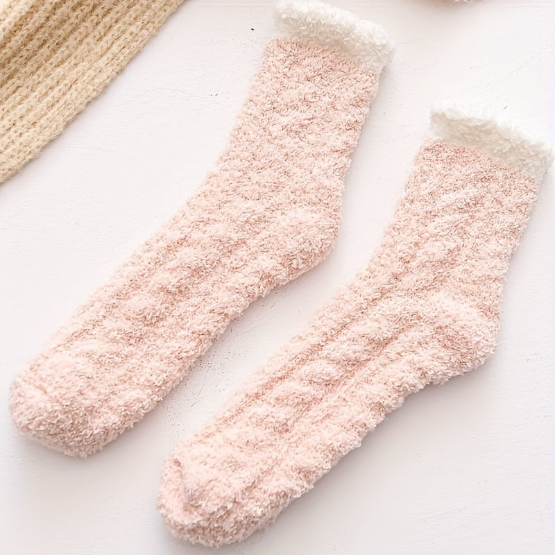 5 Pairs Fuzzy Floor Socks Warm Mid Tube Socks Women's Stockings