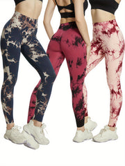 3pcs Tie Dye Yoga Pants High Stretch Running Workout Fitness Sports Leggings Wom