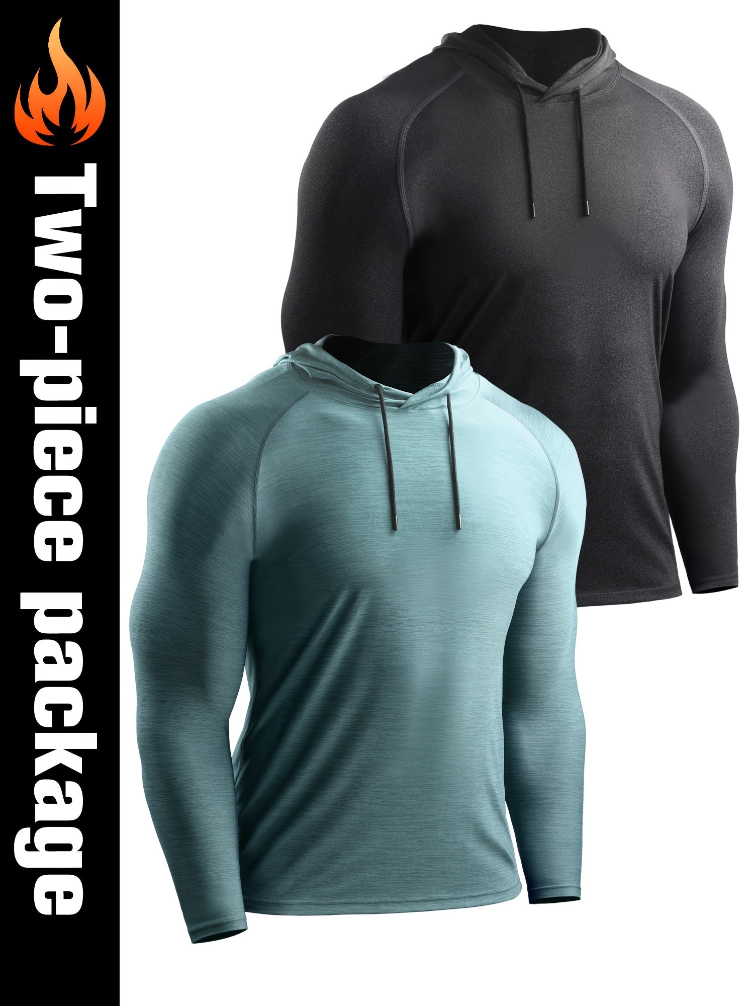 2pcs Men's Hooded Sports T-shirt Quick Drying Top