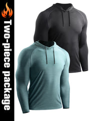 2pcs Men's Hooded Sports T-shirt Quick Drying Top