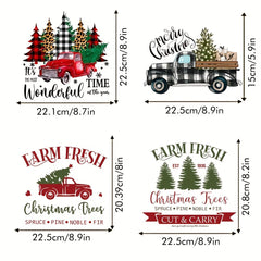 Christmas Car Tree Heat Transfer Sticker DIY Iron On Patch Retro Red Car