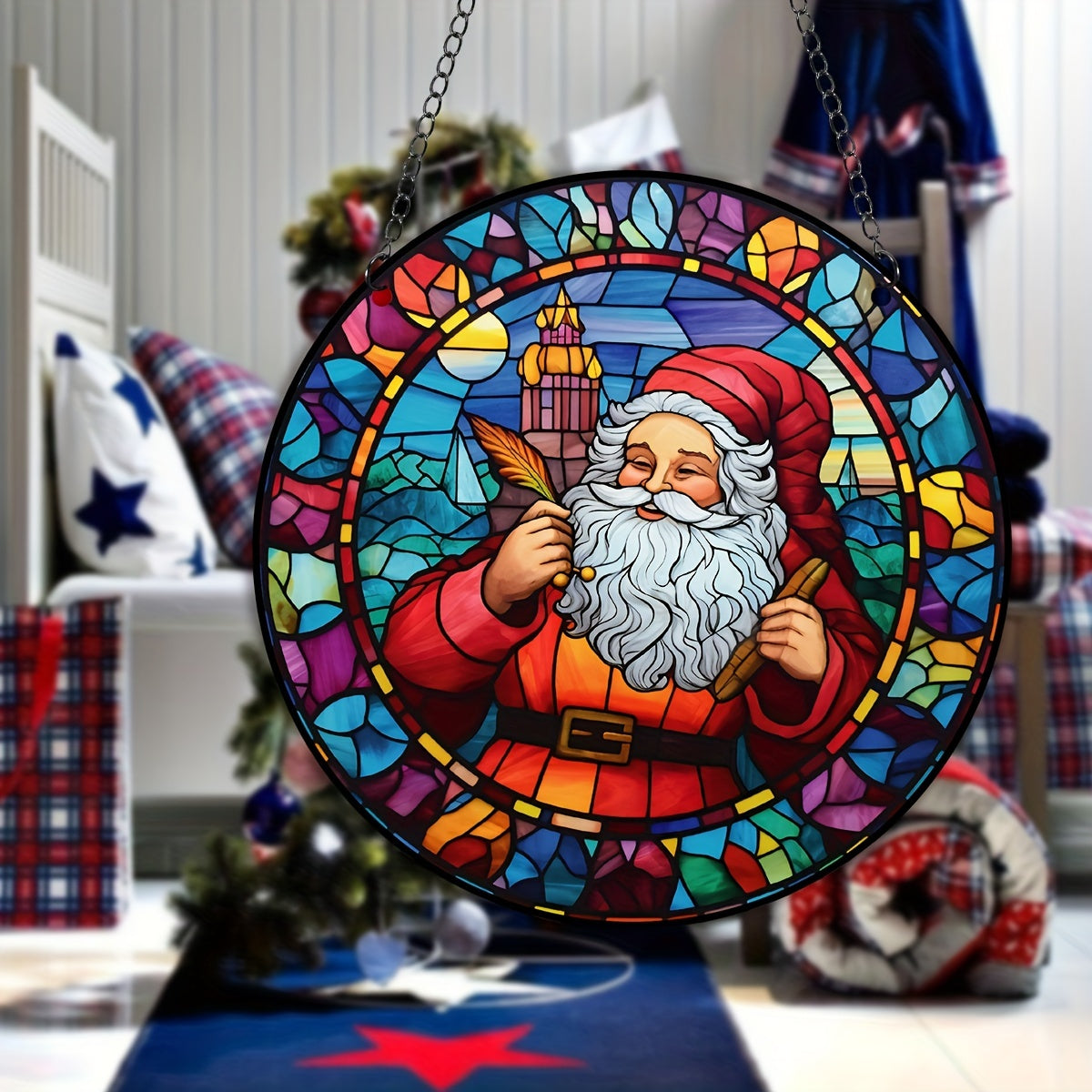 Santa Clause Suncatcher Stained Plastic Window Hanging Christmas Decor