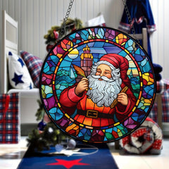 Santa Clause Suncatcher Stained Plastic Window Hanging Christmas Decor