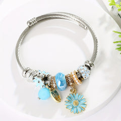 Small Daisy Charm Beaded Bangle Bracelet for Girls