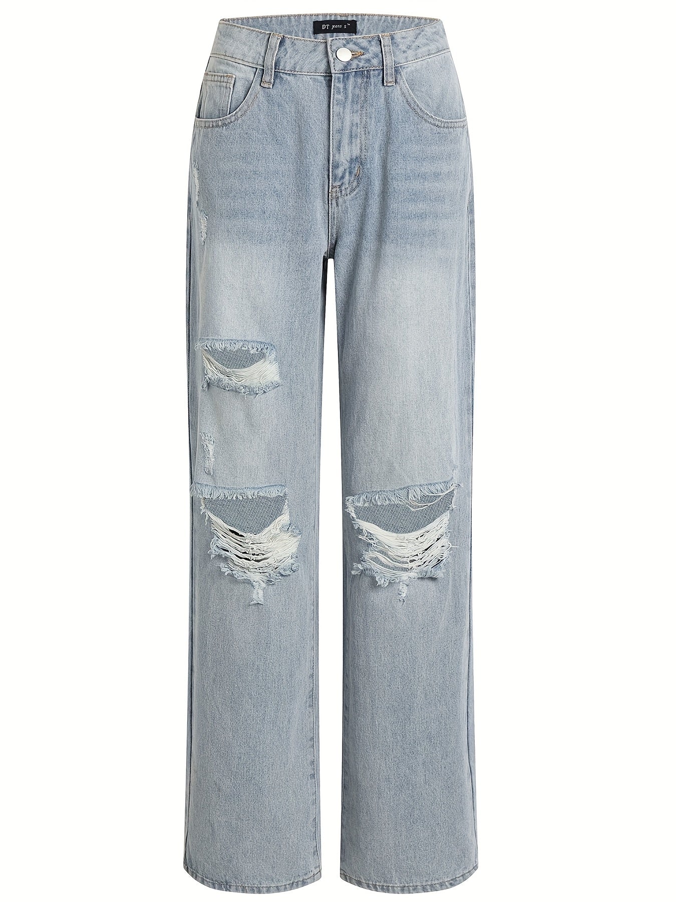  Women's Ripped Straight Leg Jeans