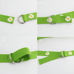 Orange Floral Print Double Buckle Canvas Belt for Women