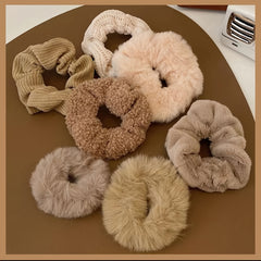 7pcs Women Plush Fur Hair Scrunchies Ponytail Holder Hair Ties