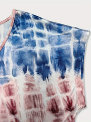  Tie Dye Cap Sleeve Round Neck Mini Dress