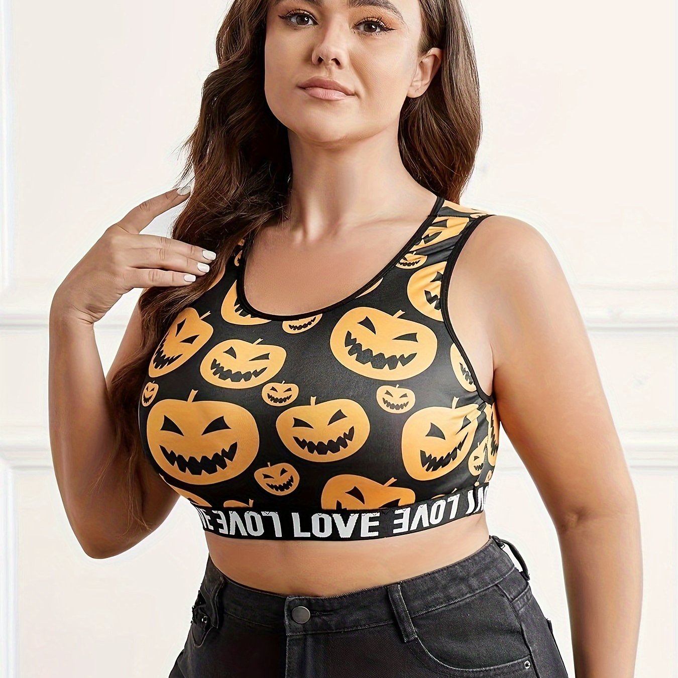  Pumpkin Print Seamless Bralette