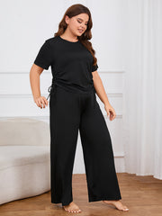  Solid Short Sleeve Tee & Pants Lounge Set