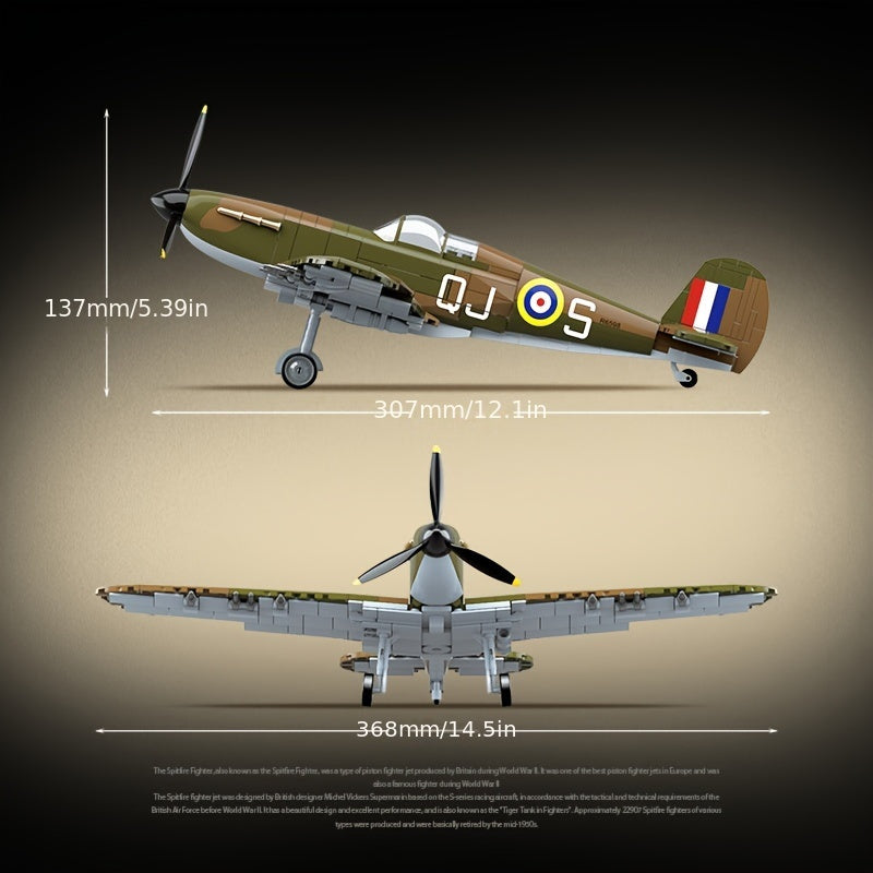 682pcs Military Airplane Model Building Blocks Toy Vintage Fighter Plane