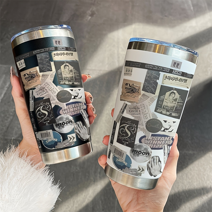 Moon Label Pattern 600ml Insulated Steel Coffee Mug