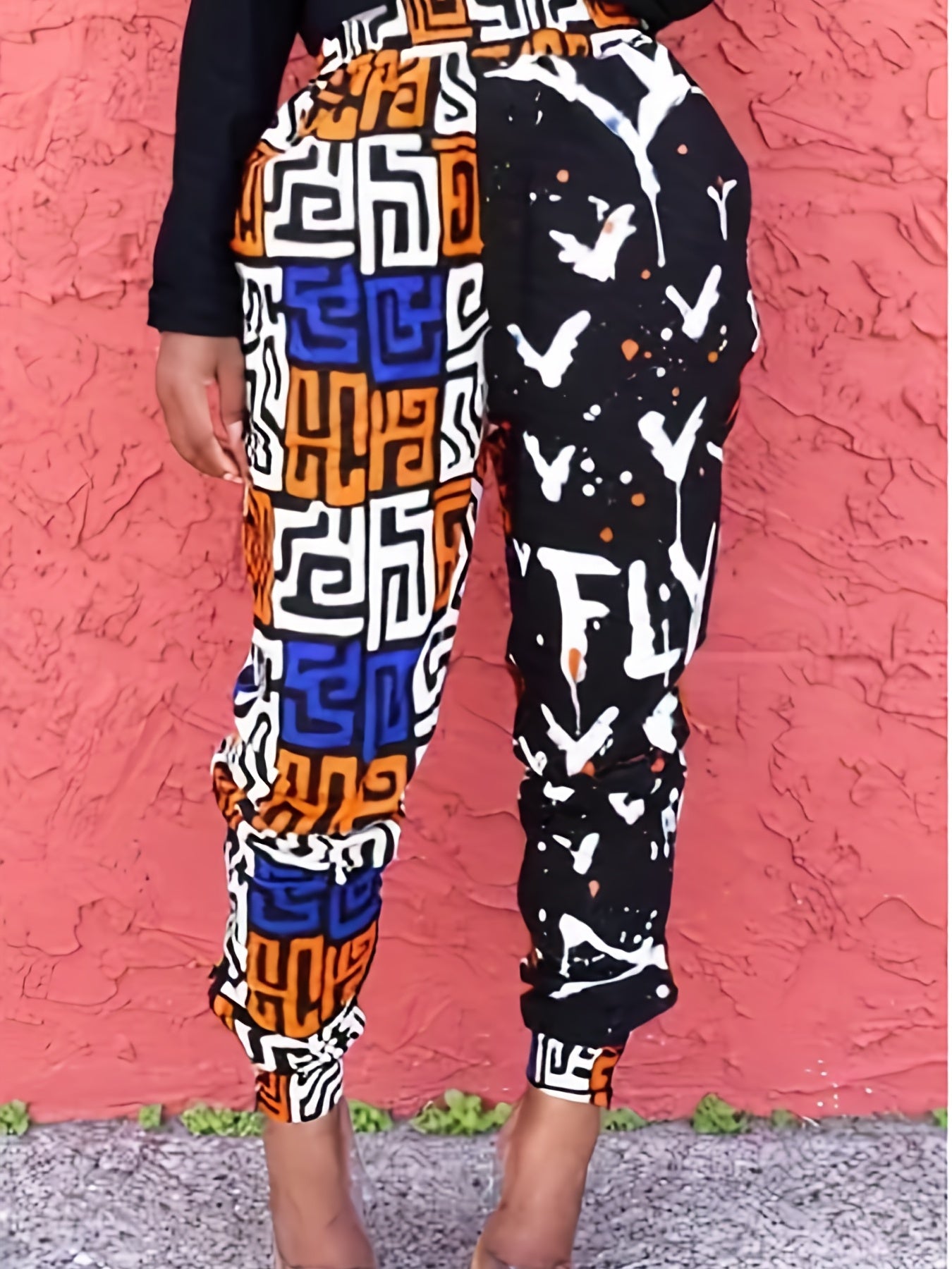  Casual Pants Women's Colorblock Geometric Print Crop Trousers