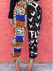  Casual Pants Women's Colorblock Geometric Print Crop Trousers