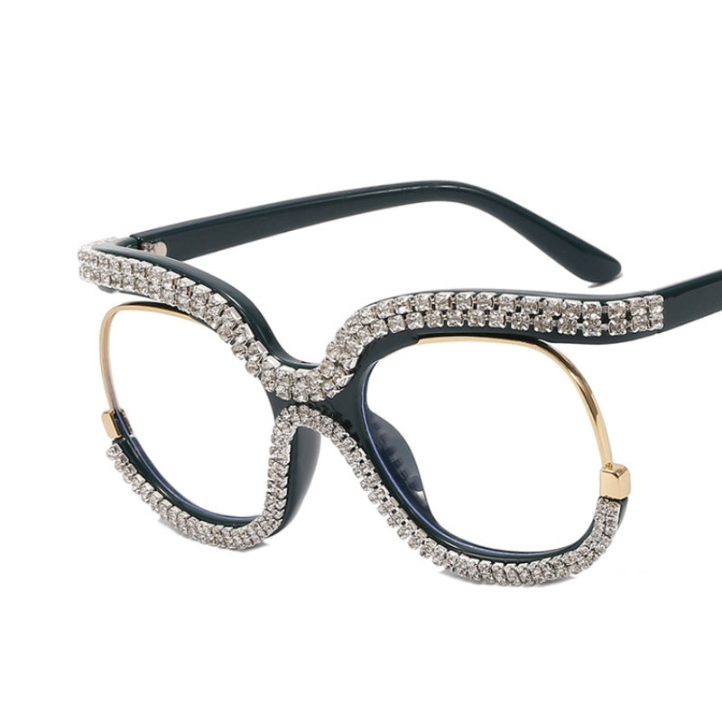 Rhinestone Clear Lens Glasses Y2K Cat Eye Casual Eyewear