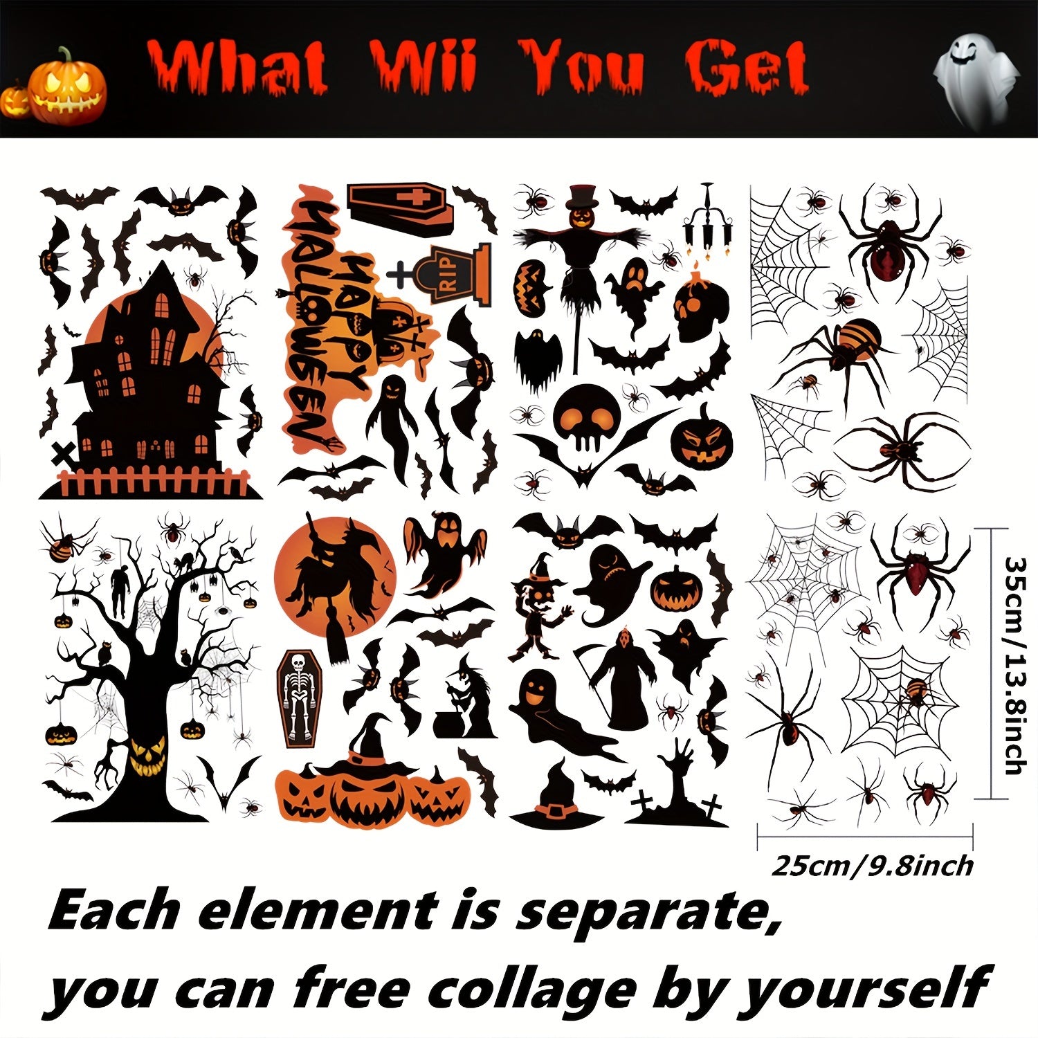 8pcs Halloween Window Clings Decals for Glass Window Decorations