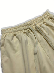 Men's Casual Cargo Shorts Solid Stretch Elastic Waist Drawstring Shorts