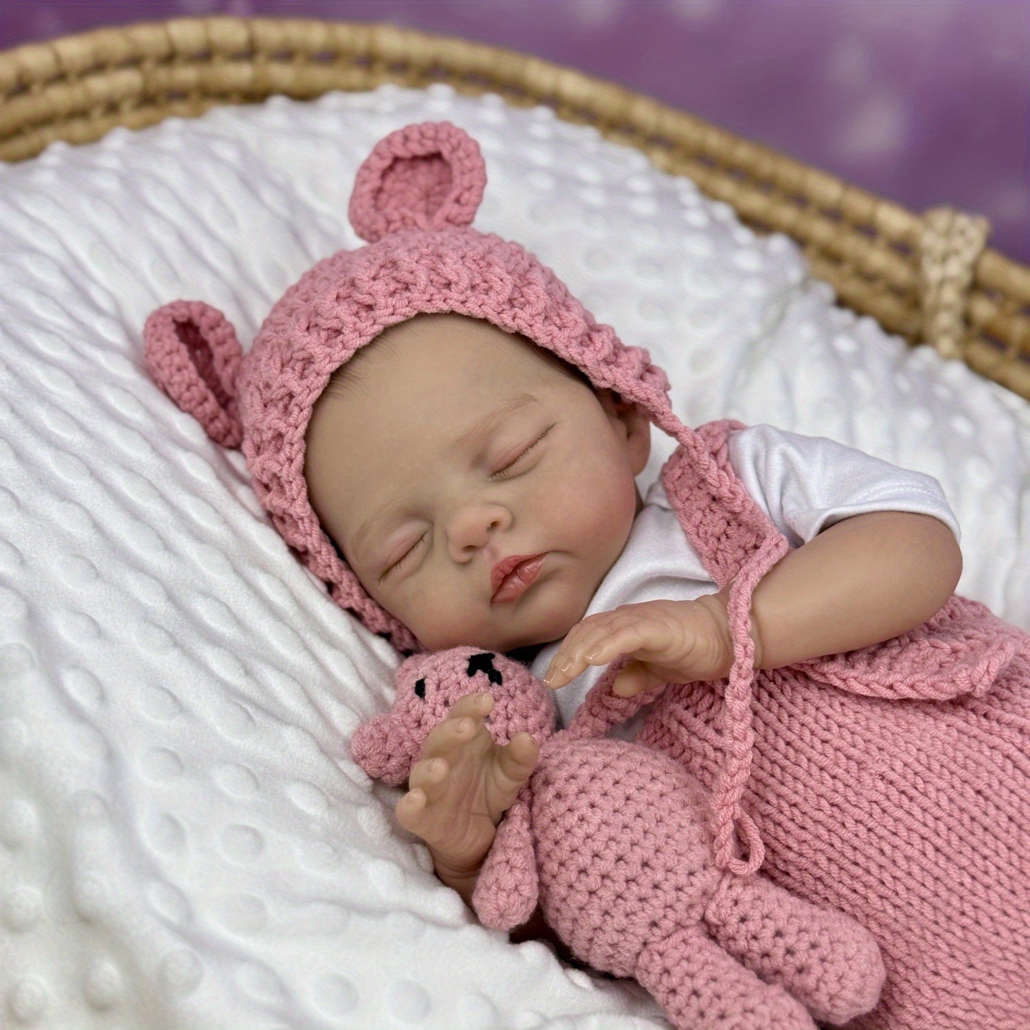 19inch Reborn Baby Doll Girl Vinyl Limbs Body Asleep Doll Pink Set Gift