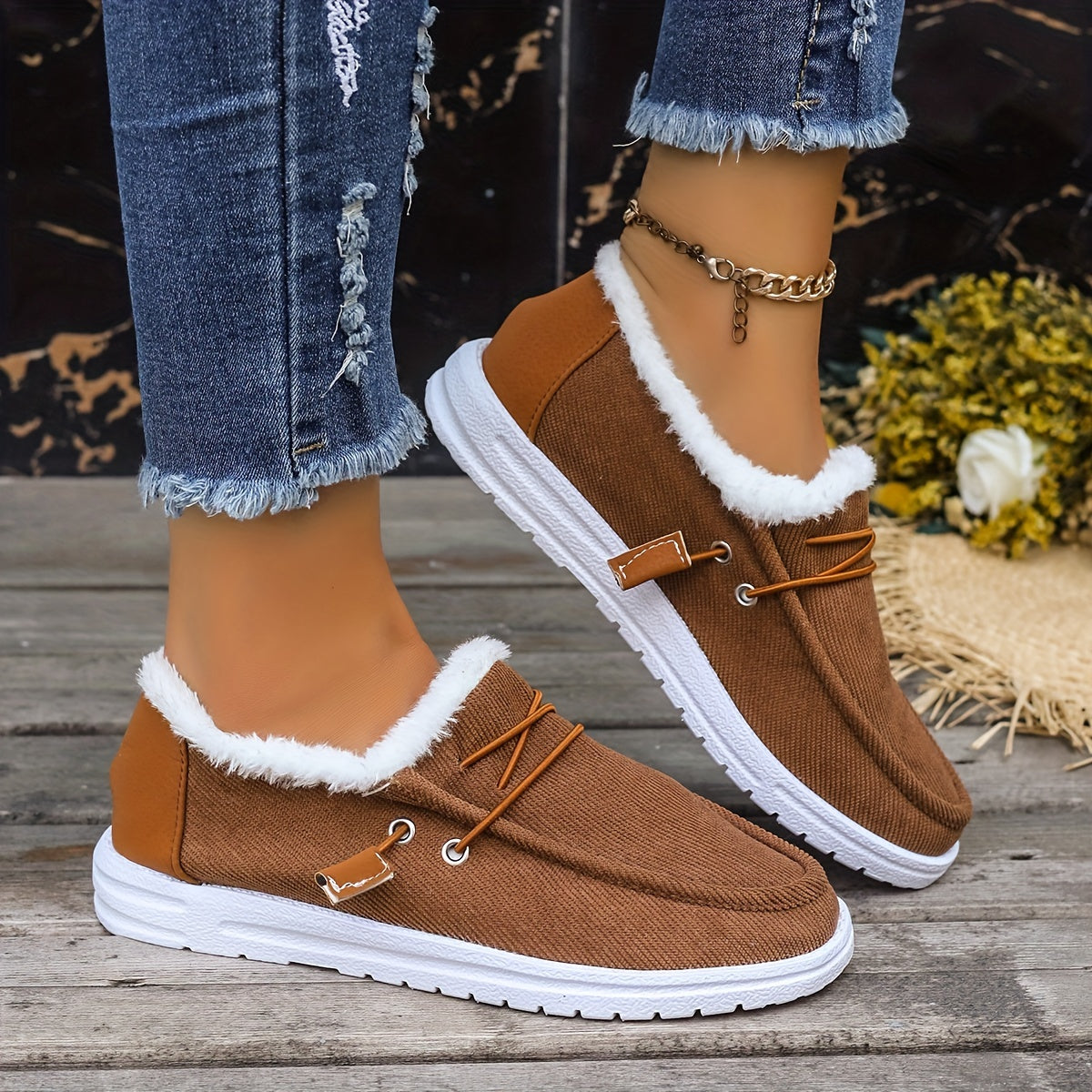 Women's Non-Slip Thickened Sneakers Low Top Warm Sport Shoes