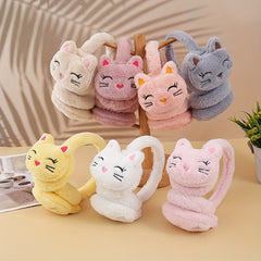 Soft Plush Kitten Ear Warmers - Pink Gray - Hand Wash - Winter Accessory