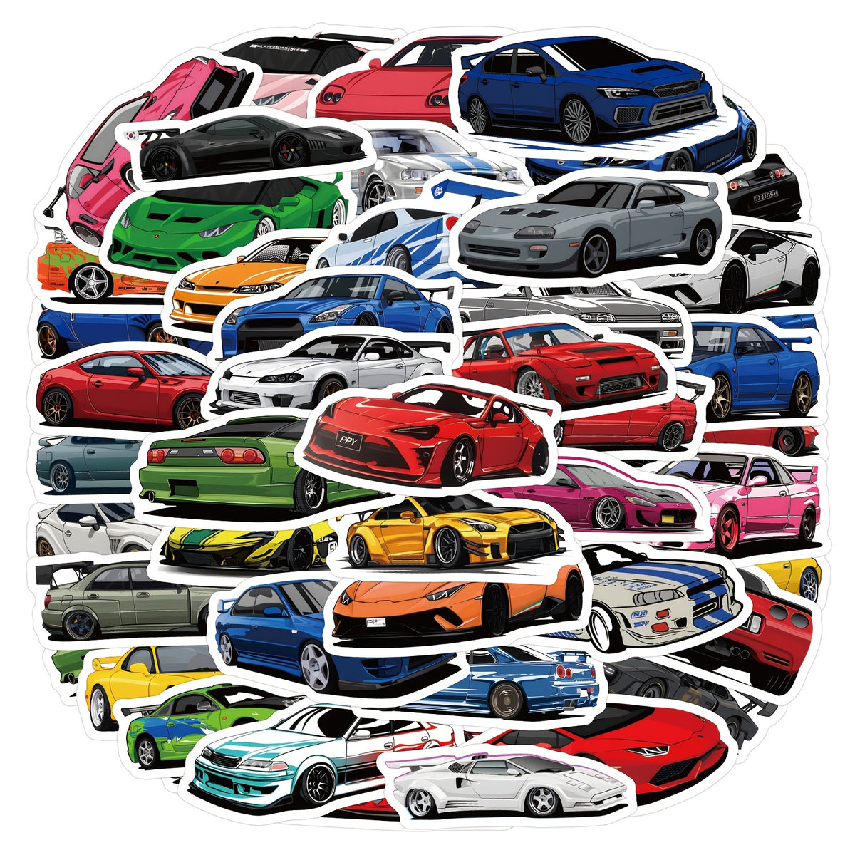 60pcs JDM Car Decals Mixed Vinyl Stickers DIY Creative Self-Adhesive Reusable