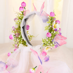 Purple & Green Floral Bridal Headband with Veil