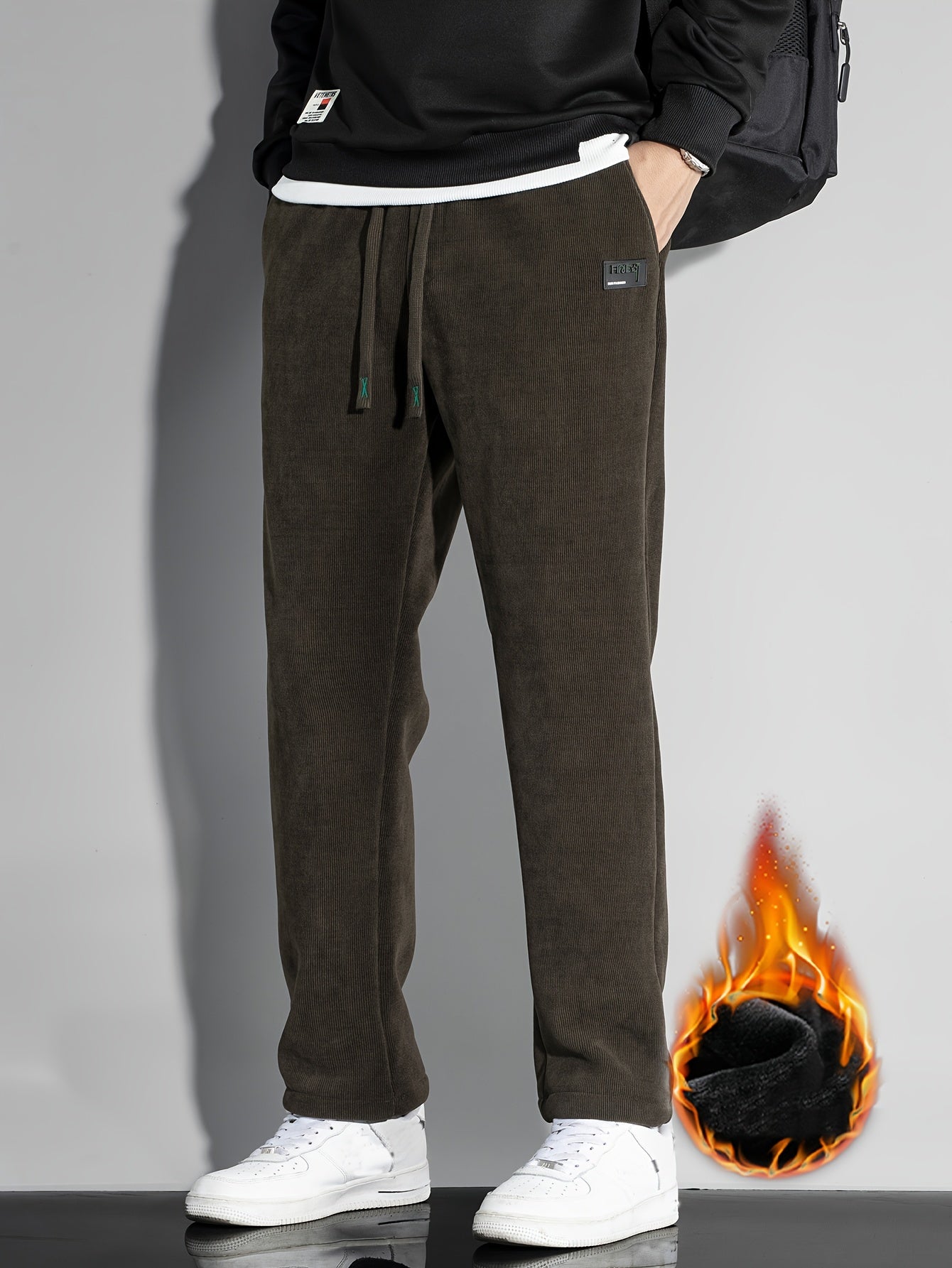 Men's Fleece Joggers Drawstring Pocket Windproof Sweatpants