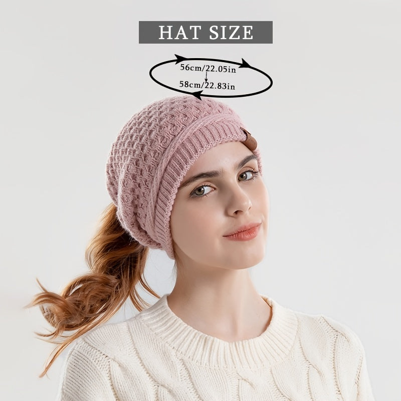 Warm Ear Protection Beanie Hat with Horse Tail Hole