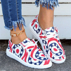 Women's Star & Ring Pattern Boat Shoes Independence Patriotic Sneakers