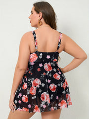  Vacay Swimsuit Women's Plus Colorblock Floral Print One Piece Swimsuit