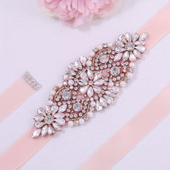 Rhinestone Waistband Satin Ribbon Belt Wedding