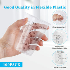 Plastic Measuring Cups 8 Oz Disposable Mixing Cups with Wooden Mixing Sticks