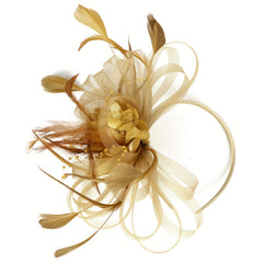 Women Mesh Flower Feather Fascinator Headband With Clip