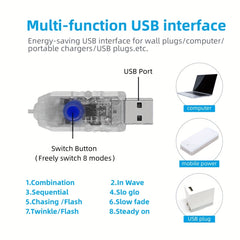 4m 13ft 90LED Icicle Lights Outdoor Decoration 8 Modes USB Plug In Waterproof