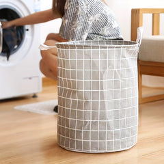Circular Linen Foldable Storage Basket for Clothes