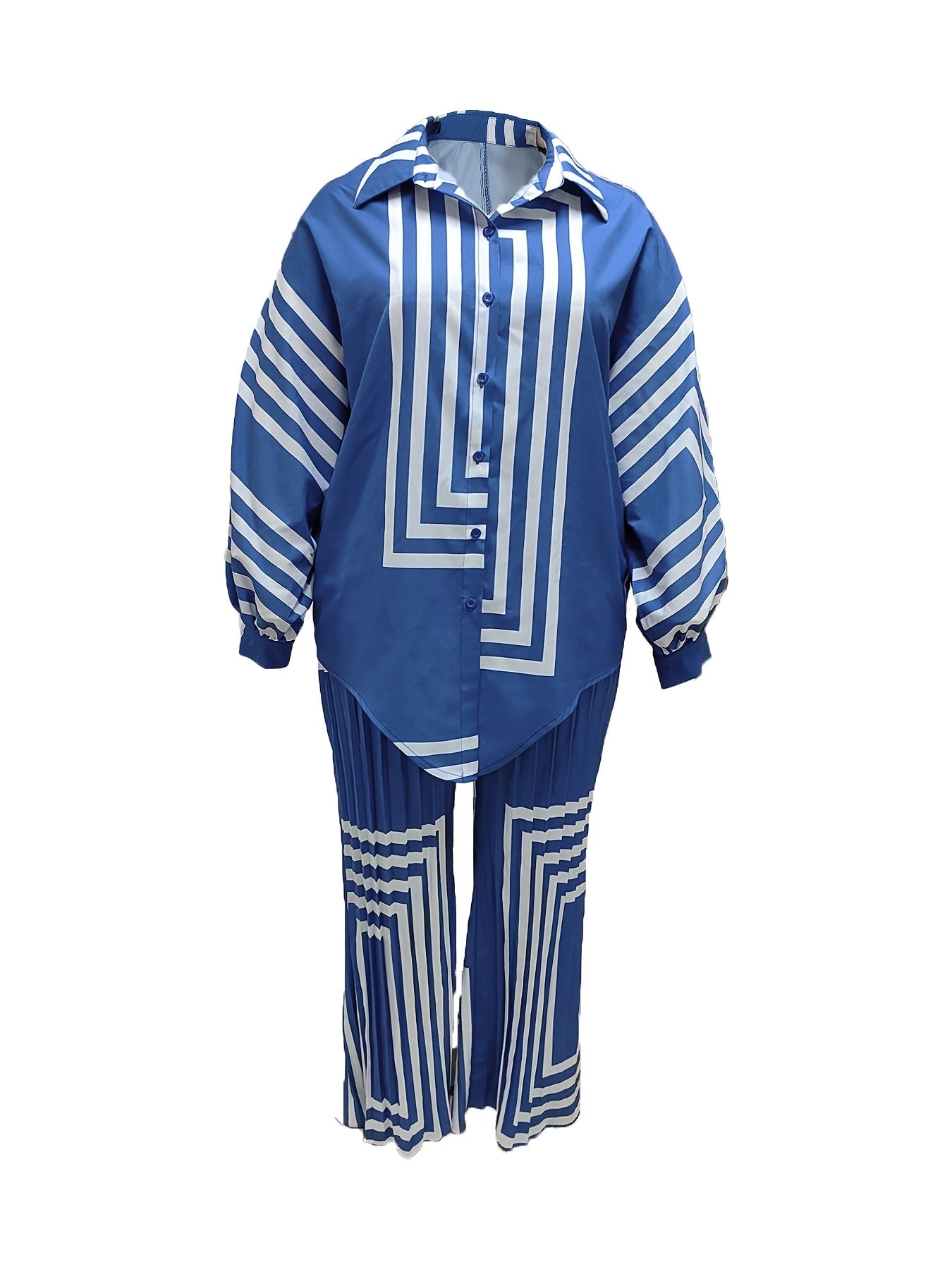  Geometric Print Shirt & Pants Outfit Set