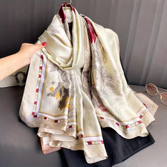 Satin Print Scarf Sunscreen Shawl for Women