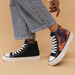 Wolf Print Chunky Canvas Sneakers High Top Skate Shoes
