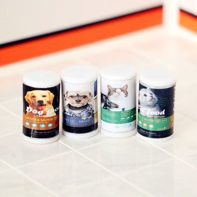 Dollhouse Pet Food Can Set - Realistic Dog & Cat Food Models for Decor