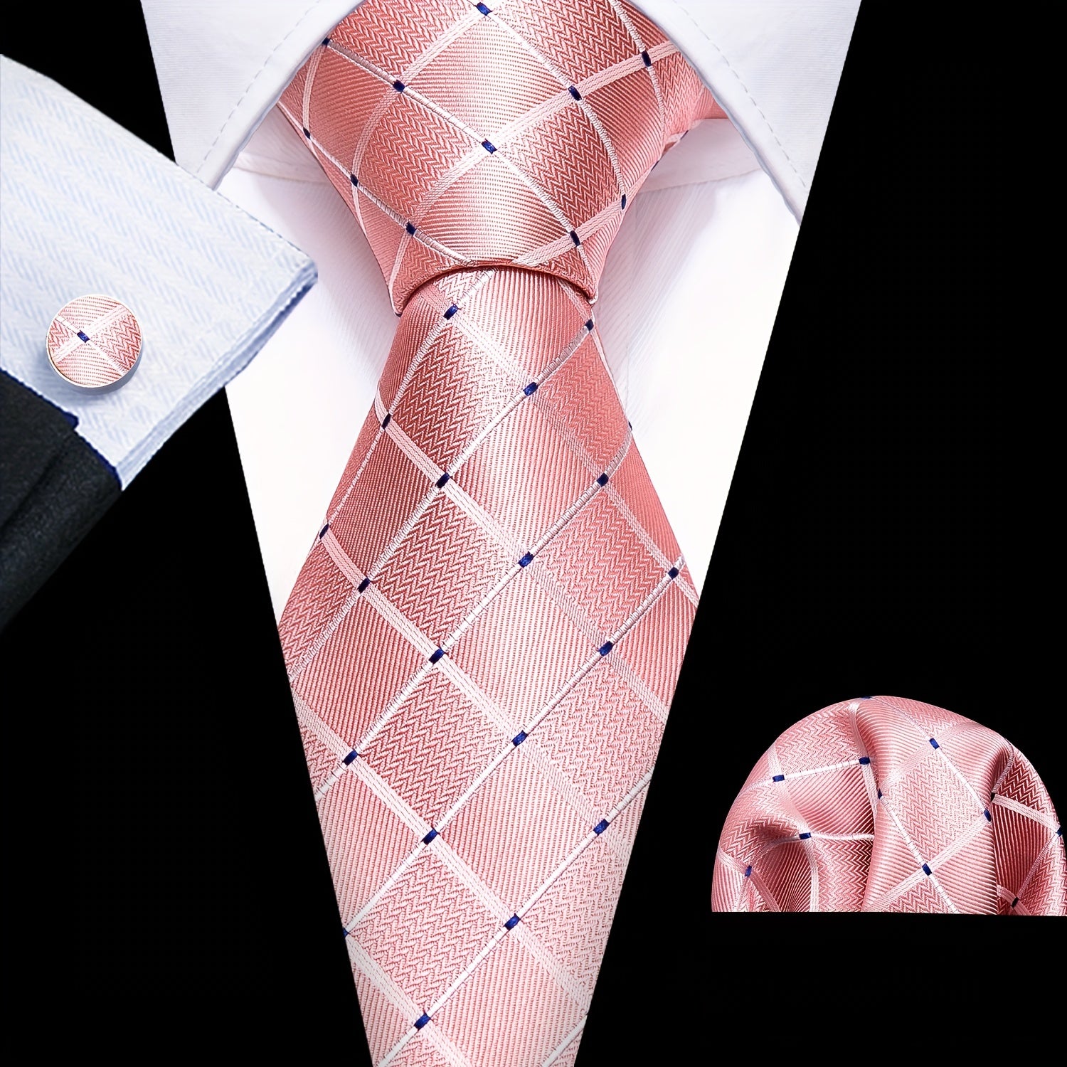 Barry Wang Men's Silk Tie Set Business Classic Check Plaid Necktie