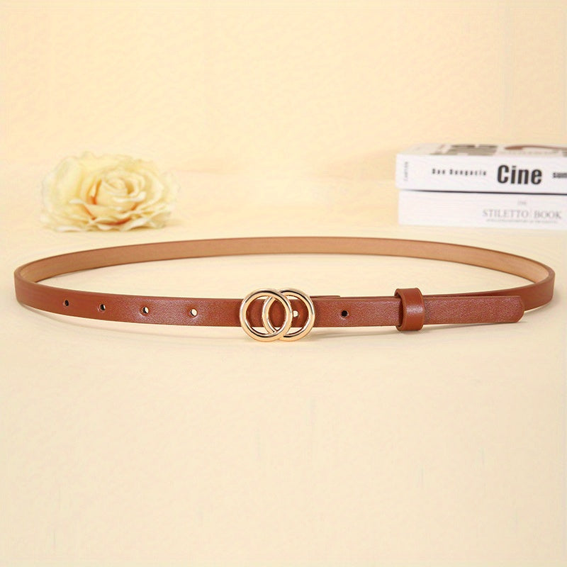 Double Ring Buckle Thin Belt Candy PU Belt Casual Jeans Pants Belt